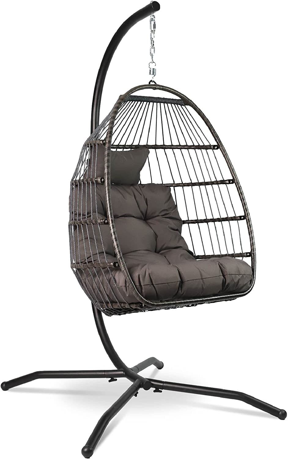 Vita5 Silla Colgante de Jardín – Silla Huevo con Cojìn y Almohadilla para Descansar - Columpio Colgante para Interior y Exterior - Silla Plegable - Estructura Metálica Carga máx. 150kg - Gris Oscuro