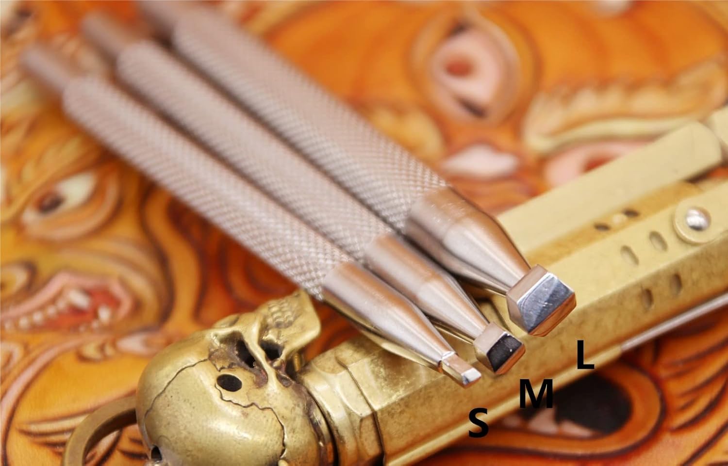 Leather Beveler Tools 304 Stainless Steel Carving Stamping Stamps LeatherCraft Punch Tool (Full Set, 3pcs (S+M+L))
