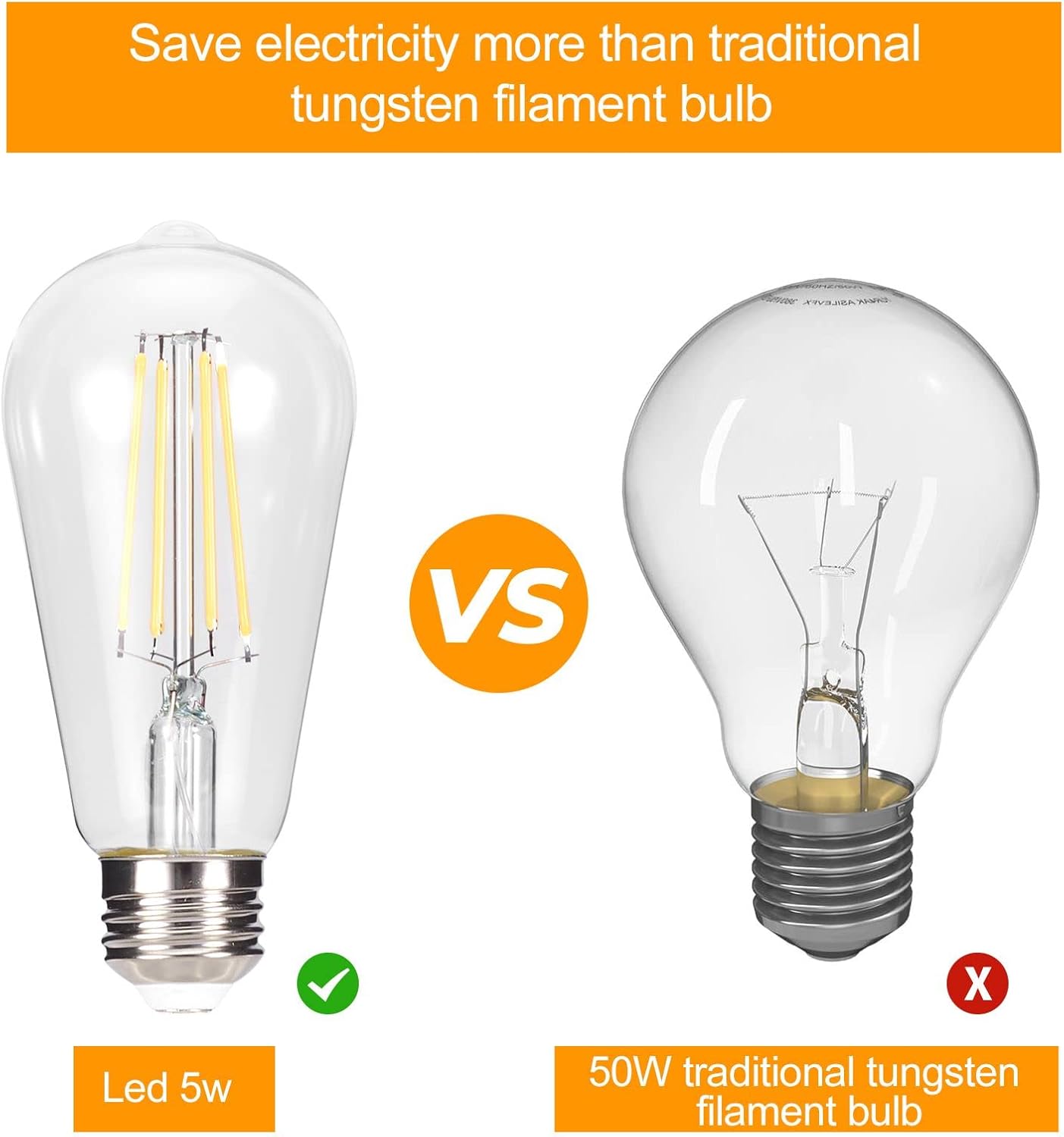 Soft White LED Vintage Filament Bulbs, Pack of 6