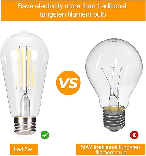Miniatura 10 de truestory Bombillas LED Edison vintage regulables, 5 W, equivalente a 50 W, 450 lm, luz blanca diurna 4000 K, bombillas de filamento LED ST19