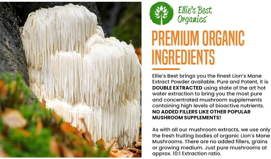 Ellie's Best Lions Mane Mushroom Extract Powder Supplement Organic 114 Servings - Double Extracted for Highest Potency - Dissolves in Coffee, Tea, Juice etc.4oz - Image 9