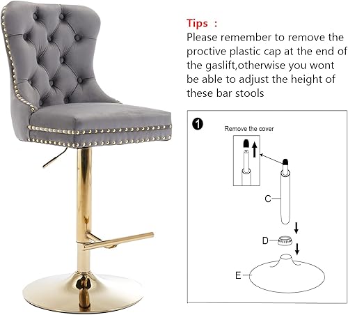 Miniatura 3 de Aoowow Juego de 2 taburetes de bar giratorios de terciopelo, taburetes de bar tapizados en altura ajustable en altura, taburete moderno con botones