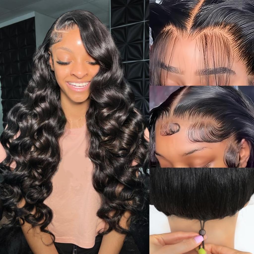 30 Inch 13×6 Body Wave Lace Front Wigs Human Hair 200 Density HD Transparent Lace Frontal Wigs Pre Plucked Glueless Wigs Human Hair Wig For Black Women (Black, 30 Inch, body)