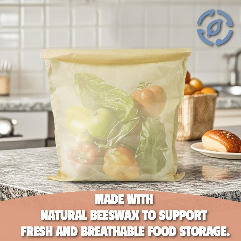 2Pcs Beeswax Bread Bags for Sourdough Homemade Bread - 14''x17'' Reusable Cotton Beeswax Bread Storage Bags, Natural Wax-Lined Bread Bag with Removable Liner, Large Capacity Portable to Fresh (1Set)