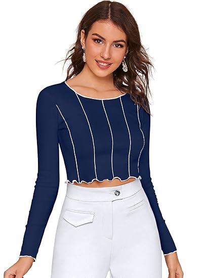 TWIFFY New Crop Top for Women Stylish Full Long Sleeves with Round Neck Design Trendy Tops for Women Latest Tops for Girls Tops for Women Stylish Latest Urbanic.