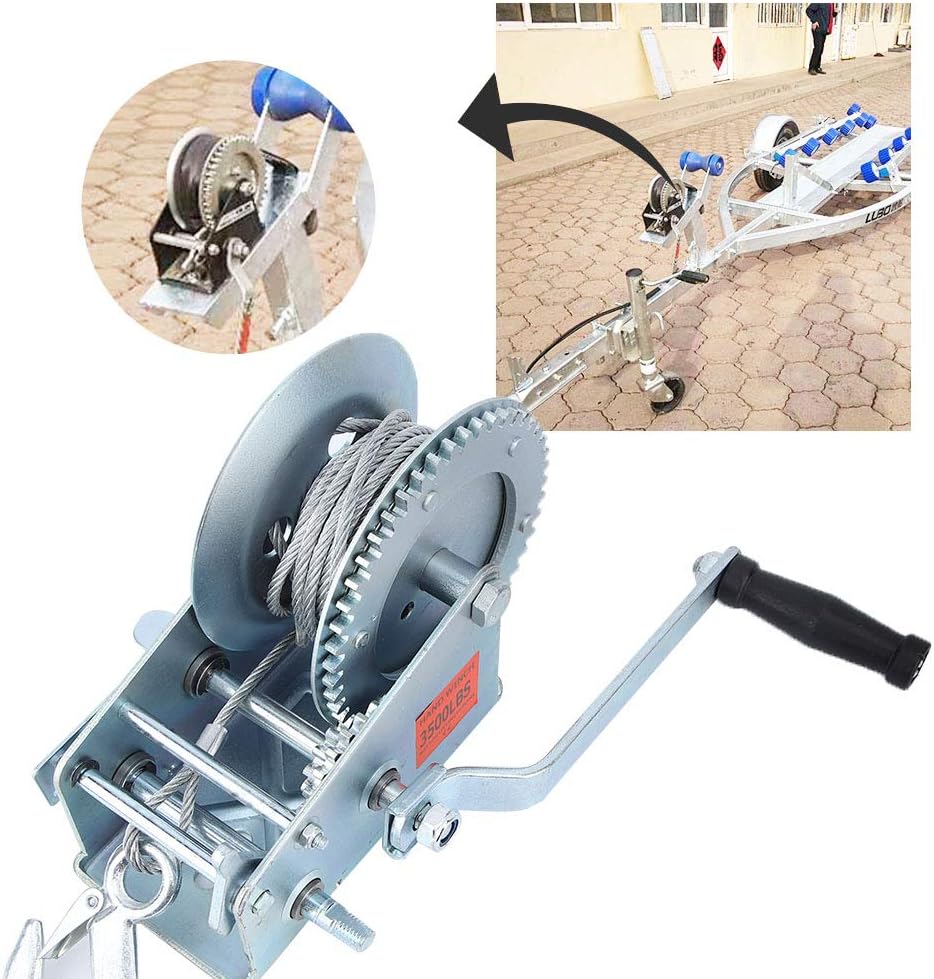 Uр Tо 40% оƒƒ Heavy Duty Hand Winch, 3500lbs Capacity Hand Crank Strap Gear Winch Manual Operated Winch with 10m Steel Wire for ATV Boat Trailer Blасk Frіdау - 40% оƒƒ Heavy Duty Hand Winch, 3500lbs Capacity Hand Crank Strap Gear Winch Manual Operated Winch with 10m Steel Wire for ATV Boat Trailer