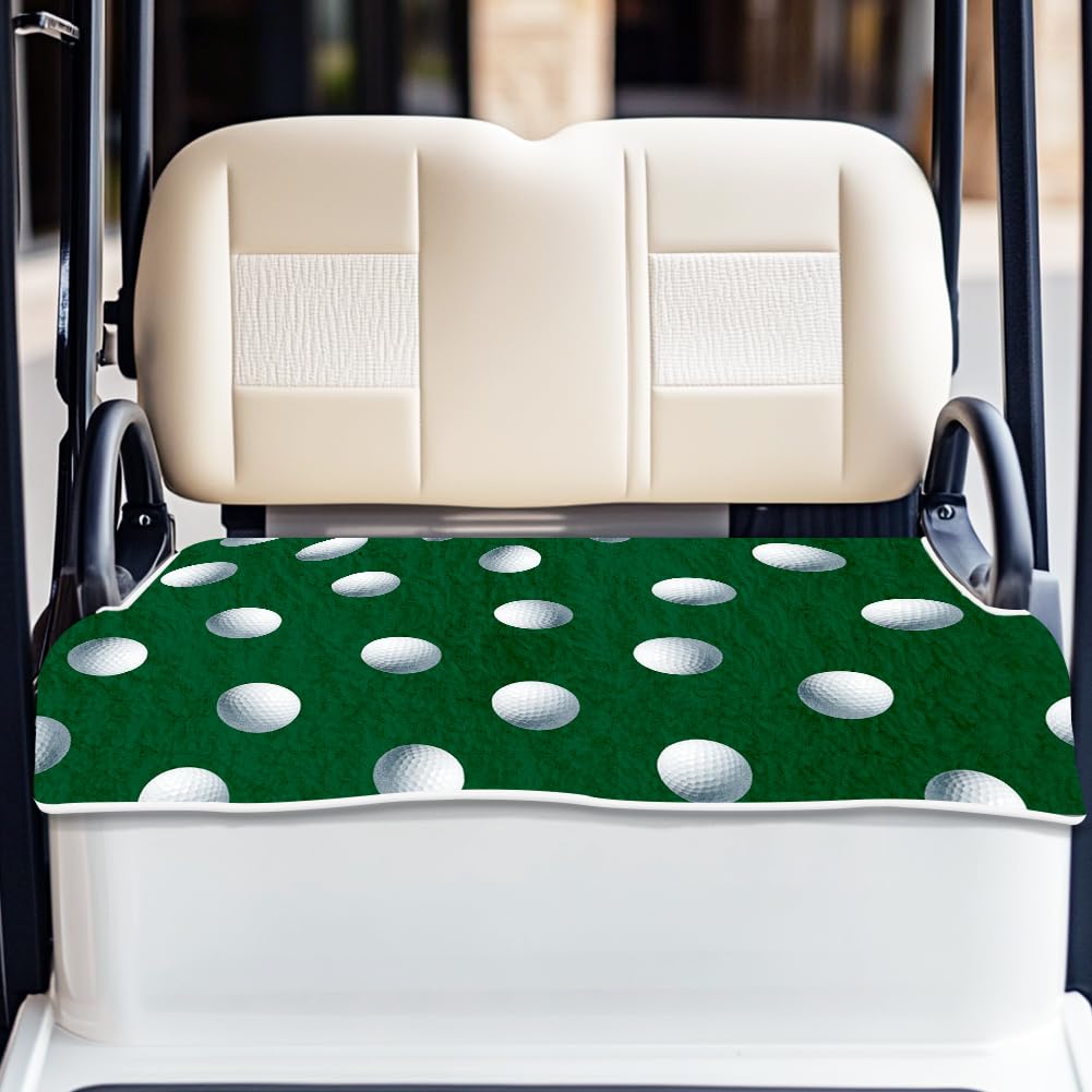 ORIGACH Universal Golf Cart Seat Covers with Golf Balls Patterns for Most 2-Seat Carts Green Golf Cart Seat Towel Blanket to Keep Seat Cool and Comfortable, 100% Microfiber, 30.9×51Inch