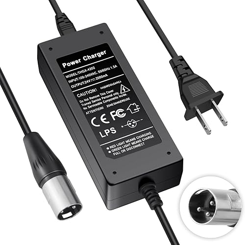 Cargador de batería de scooter eléctrico XLR de 3 pines de 24V 2A para Go-Go Elite Traveller Plus HD US, Pride Mobility Scooter, Ezip Mountain