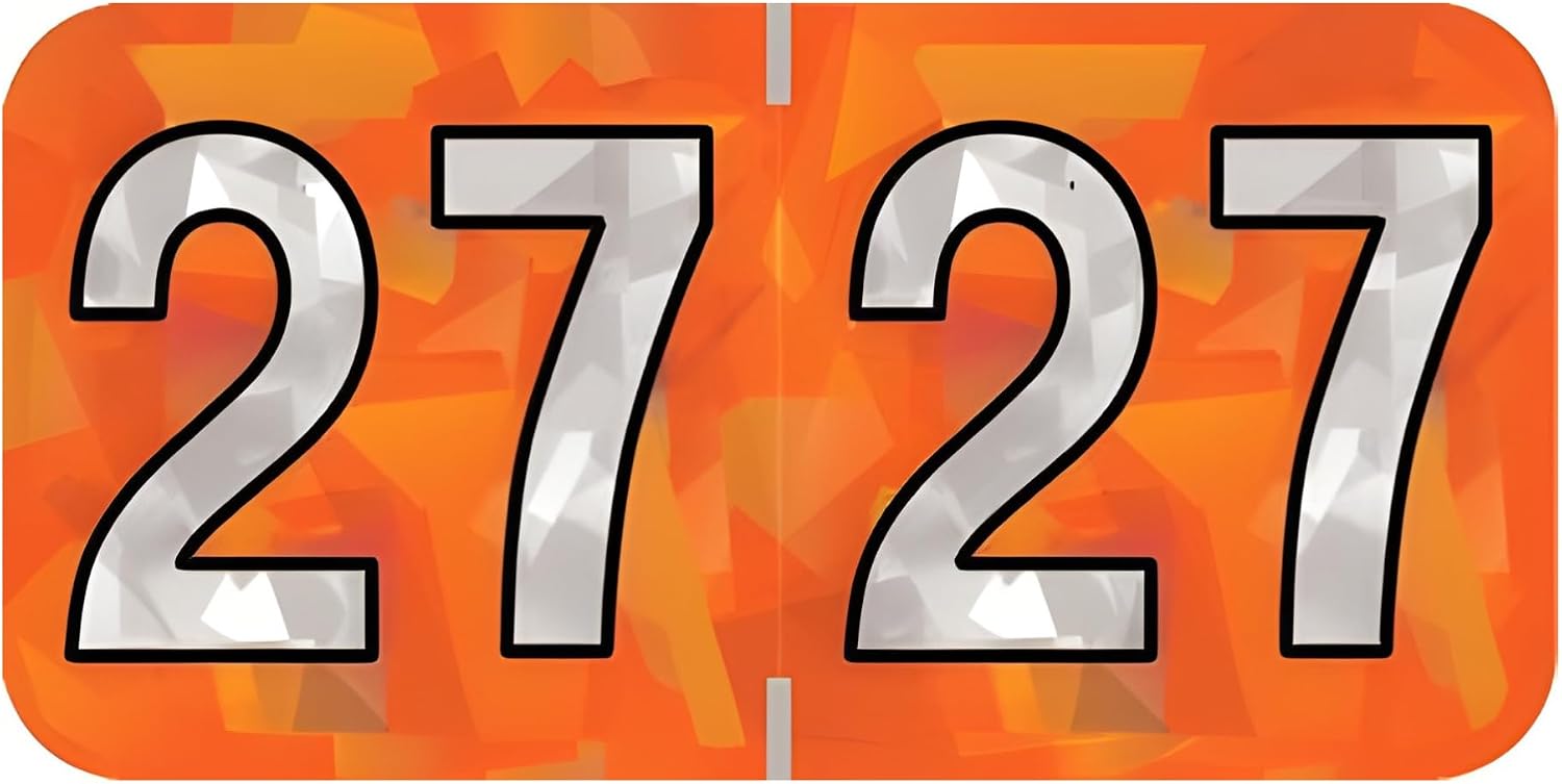 2027 Year Labels, Doctor Stuff 2027 Chart Stickers, Holographic Orange Colored, USA Made Year Label for End Tab File Folders, 500 Labels per Roll, 1 Roll, 3/4" x 1-1/2"