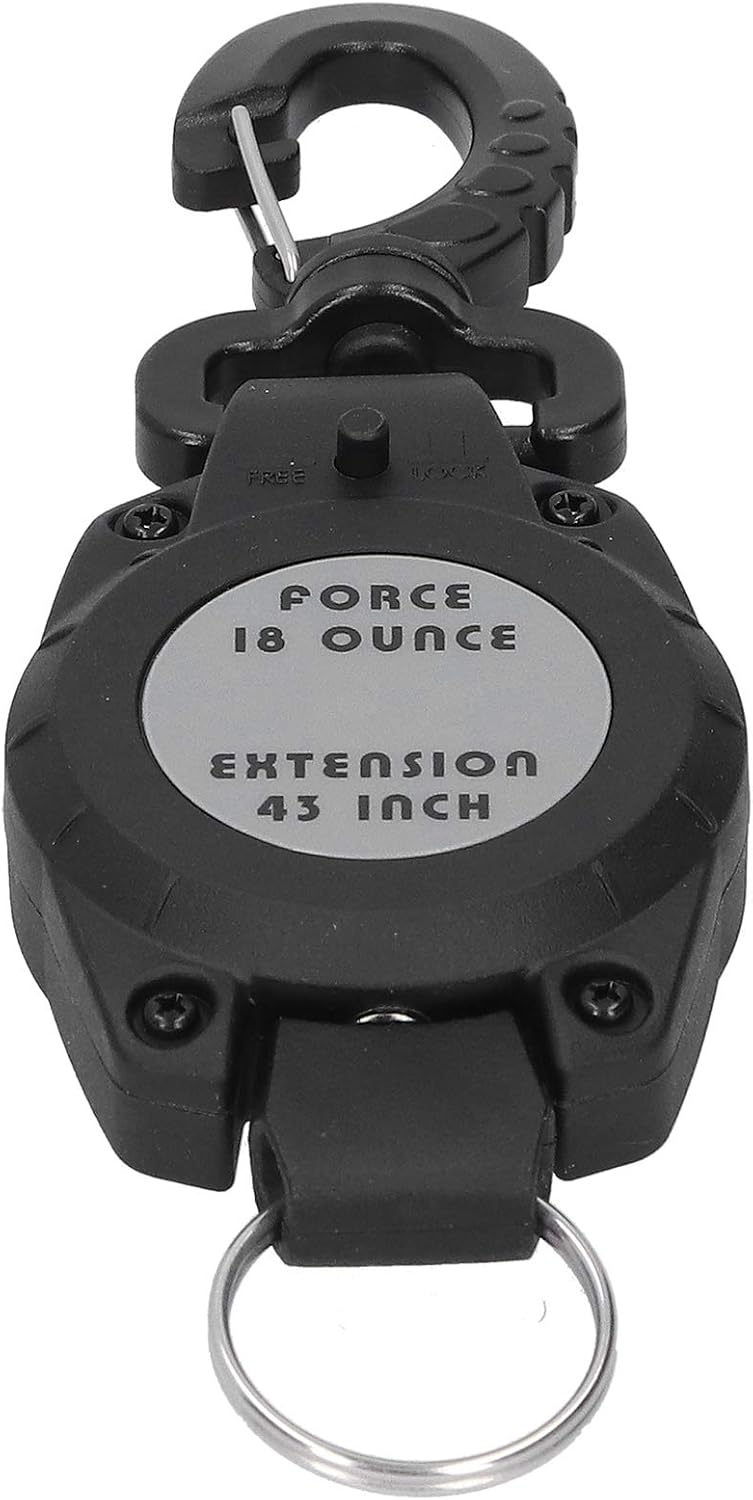 Black Retractable Keychain, Strong Lightweight Polycarbonate Shell, Flexible Telescopic Hook with Replaceable Accessories, Ideal for Diving Tools, Flashlights & Cameras