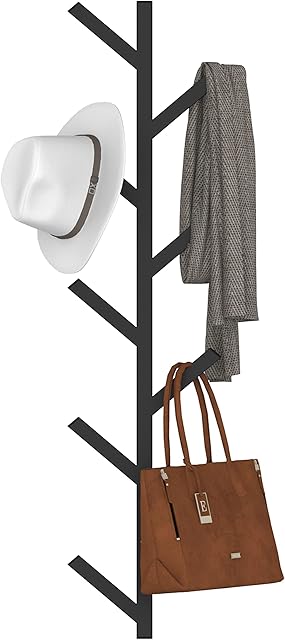 VEDECASA Wall Mounted Coat Rack & Hat Rack Black Metal Wall Coat Rack Tree Shaped Holder Hanger Coat Rack for Baseball Caps, Coats, Hats, Bags, Umbrella,Easy to Assemble