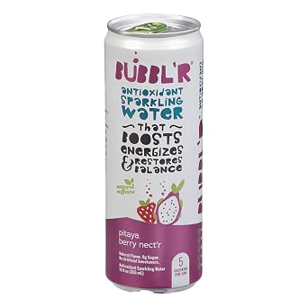 New Bubblr Antioxidant Sparkling Water - Triple Berry Breez'r, Tropical Dream'r, Twisted Elix'r, Pitaya Berry Nect'r, Wild Cherry Chill'r - Variety Pack, 0 Suger, 69 Mg Caffine, Sparkling Water 12 Fl Oz (Pack Of 5)