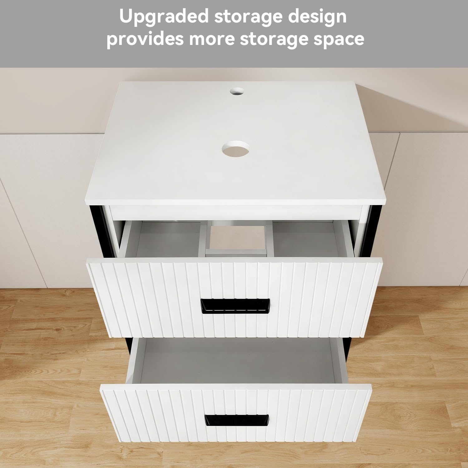 24inch Bathroom Vanity with Sink, Modern Striped Bathroom Cabinet Vanity with Blue Boat Glass Sink