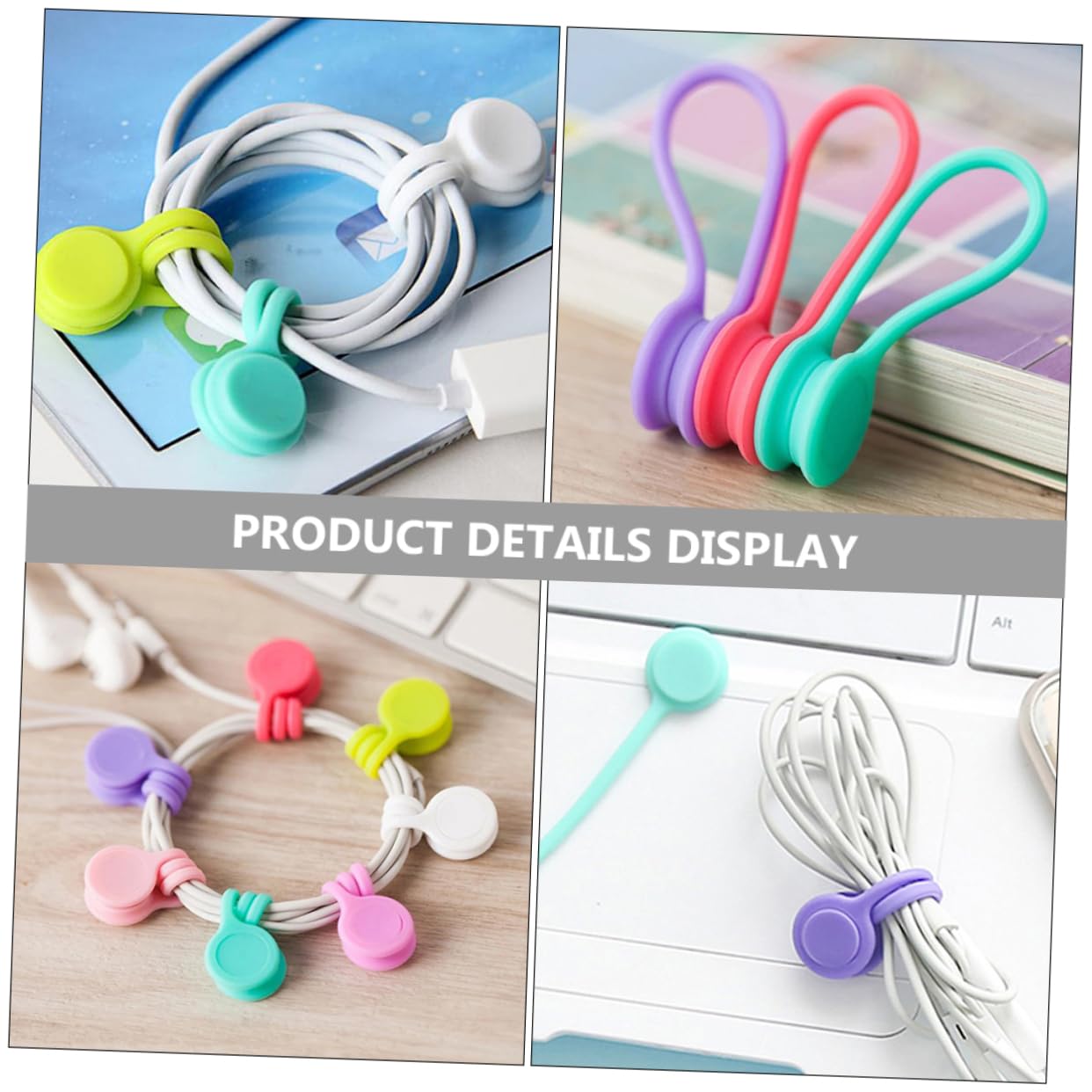 NUOBESTY 3 Ensembles Enrouleur De Câble De Données Support De Câble Cravate Liens De Cordon Corde Attaches De Câble De Fixation Attaches Magnétiques Aimant Couleur Aléatoire Pièces * 3