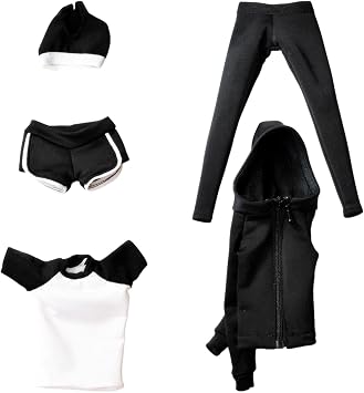 1/6 Scale Female Figure Clothes Outfits Fashion Sweatsuits Sweatpants Suit Casual Tracksuits for 12 Female Soldier Figures Body Accessory, Black