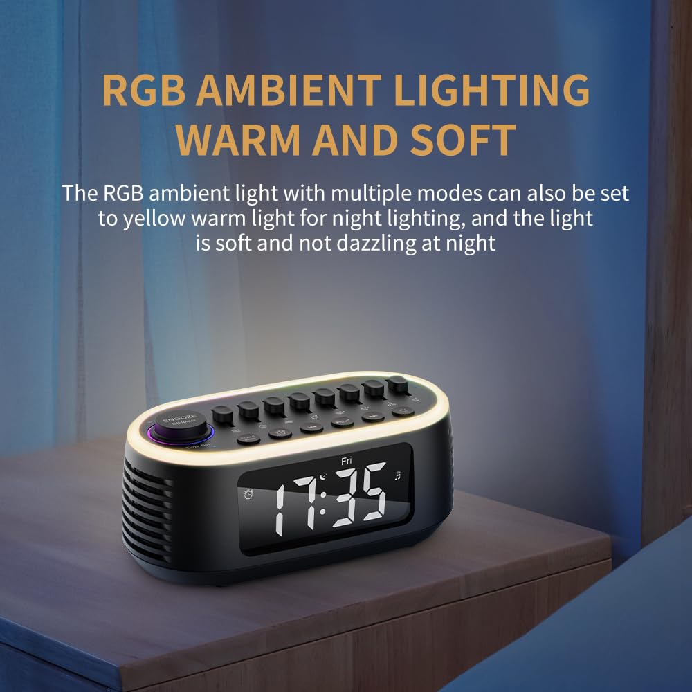 Altavoz Bluetooth de máquina de ruido blanco, reloj despertador digital, temporizador de sueño con pantalla LED, luz nocturna RGB, máquina de sonido natural relajante para dormir, para bebés, niños,