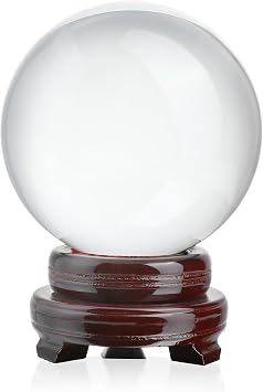 QFkris 150mm/6inch Clear Crystal Ball with Wooden Stand | Fortune Teller Mystical Quartz Ball Photography Props FengShui Divination Spheres