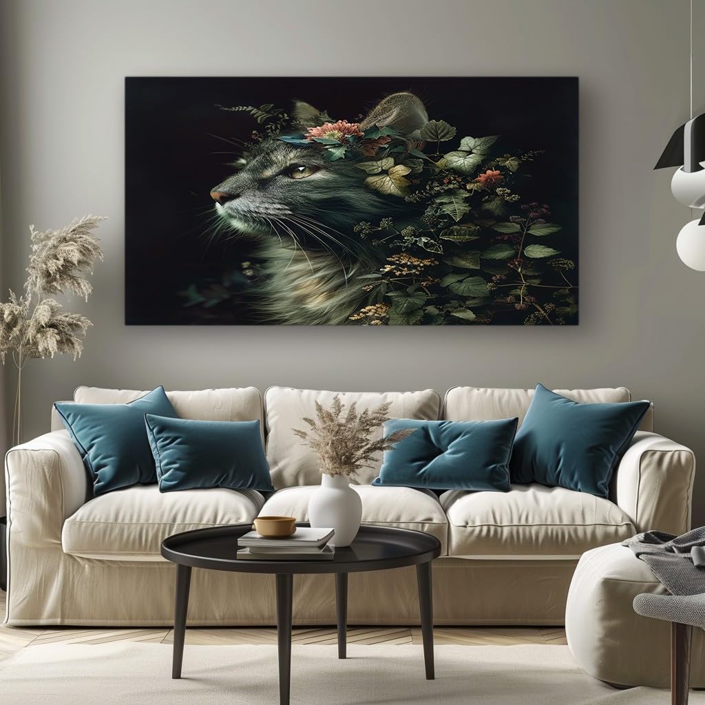MKBKLI Abstract Canvas Wall Art for Living Room Flower Cat Paintings for Bedroom, Office, Kitchen - Home Decor Pictures, 80x160cm