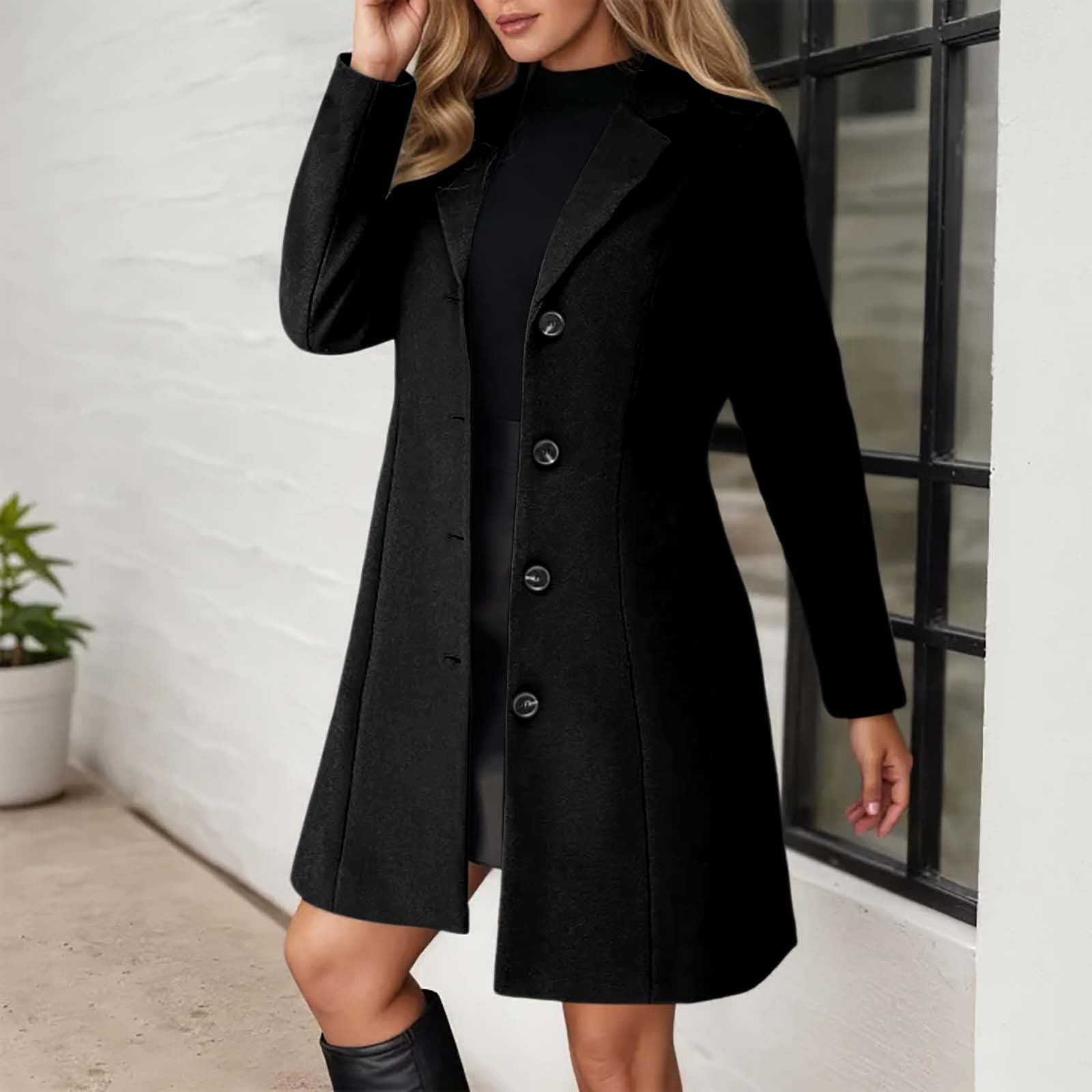Giacca Casual Trench Lungo in Taglia Comoda con Revers a Lancia, Vestibilità Slim, Soprabito Invernale Misto per Donne alla Moda Trekking