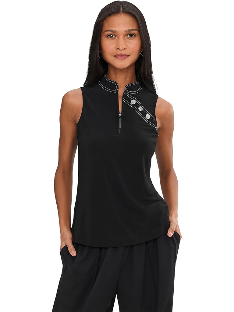 Black Jamie Sadock Solid Sleeveless Polo In Cloud Fabric