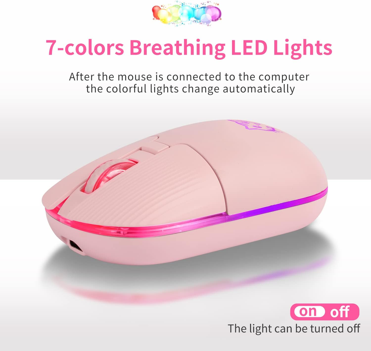 Wireless Mouse, Game Mouse 2.4Ghz Noiseless Mouse with USB Receiver Portable Computer Mice for PC, Tablet, Laptop with Win/Pad/Mac/Linux/Andriod/iOS.Cute cat Style,Gift. Pink