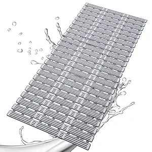 Tubozadi Shower Mat Non Slip Bathtub Mat Extra Long 35.4x15.7 Inch Bath Tub Mat with Suction Cups Anti Slip Bathroom Floor Stall Mat,Eco-Friendly TPE,DIY Tailoring (Grey White)