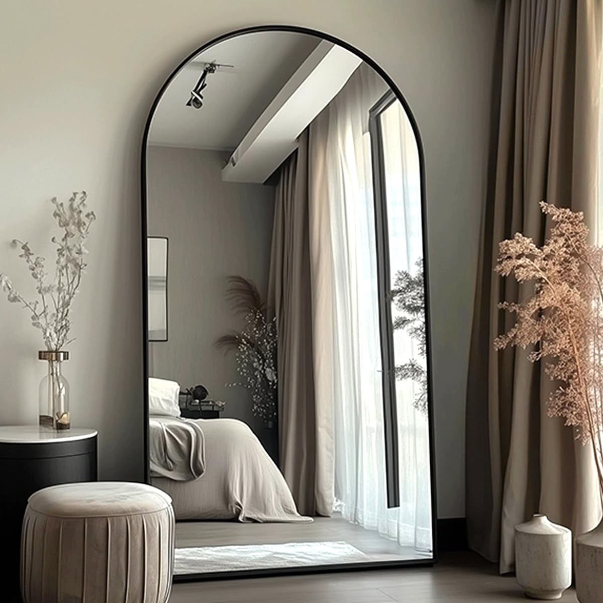 Photo 1 of ITSRG Full Length Mirror with Stand, 47"x91" Floor Mirror Freestanding, Arched Mirror, Oversize (Black)