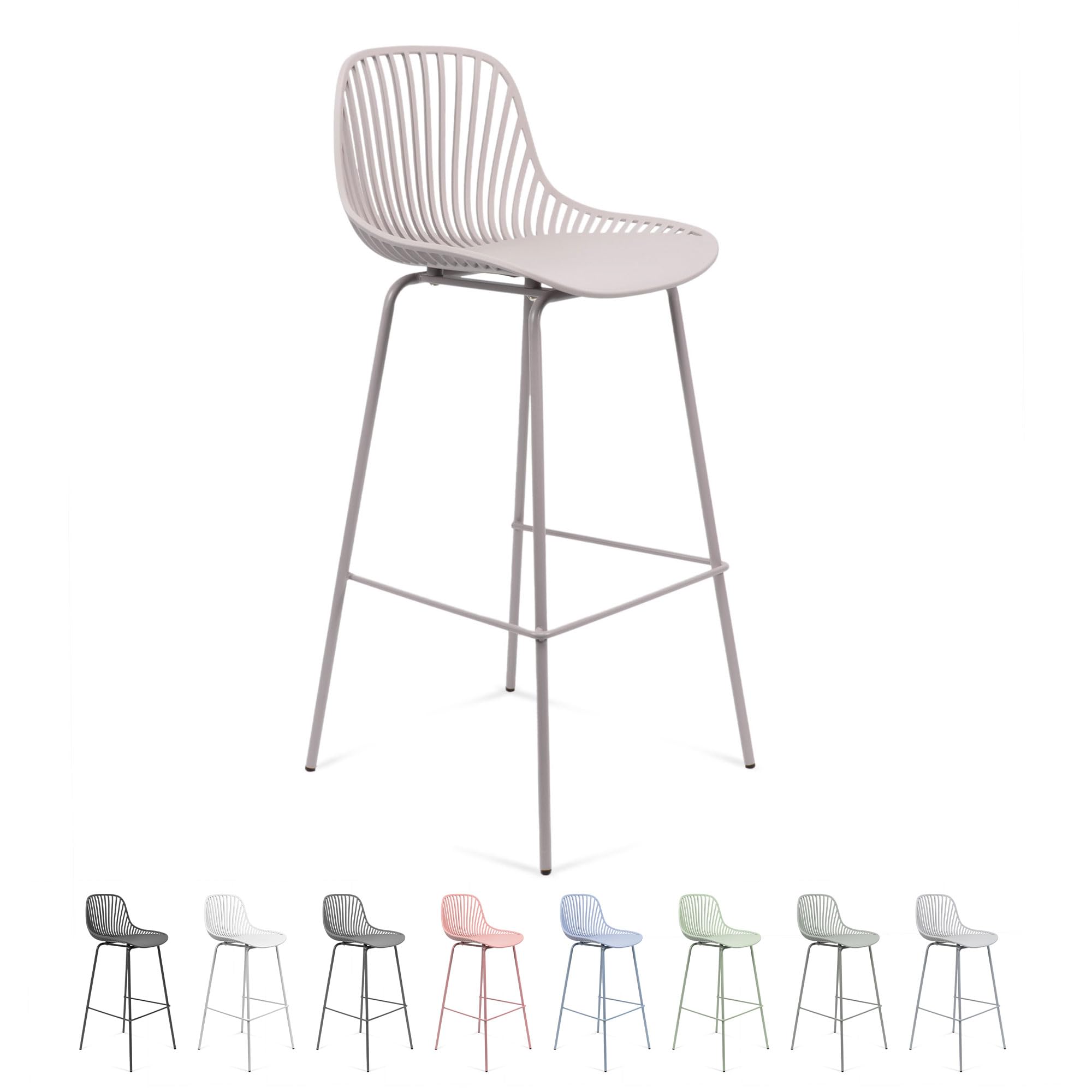 THE SECRET HOME - Taburete Alto de Polipropileno y Metal - Alto. 103 cm x Largo. 48 cm - Asiento Extra para el Hogar - Ideal para Cocina, Salon - Color French Taupe