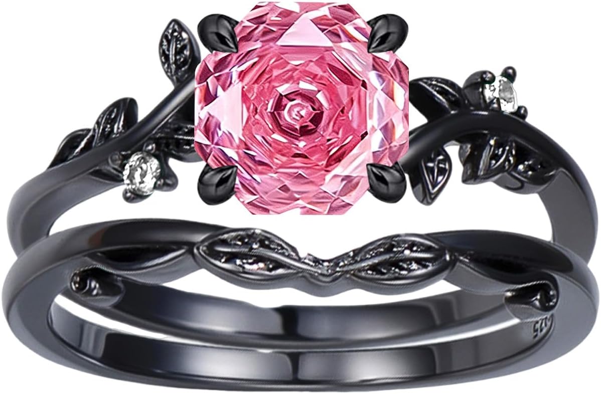 Seiyang Rose Cut/Fireworks Cut Birthstone Black Ring 925 Sterling Silver Rose Cut/Fireworks Cut Birthstone Rings Black Wedding Ring Valentine's Day Jewelry Gifts for Women Her