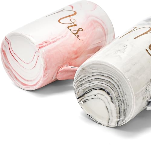 Miniatura 5 de Yesland Tazas de café de 13.5 onzas, regalos de boda para pareja/novia y novio, tazas de mármol de cerámica para despedida de soltera, compromiso,