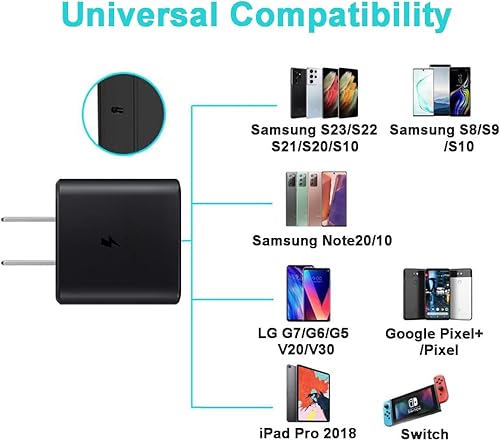 Miniatura 5 de Samsung - Cargador de pared USB C de 45 W, cable tipo C de 10 pies 2 unidades para Samsung Galaxy S23 Ultra Cargador de carga rápidaS22