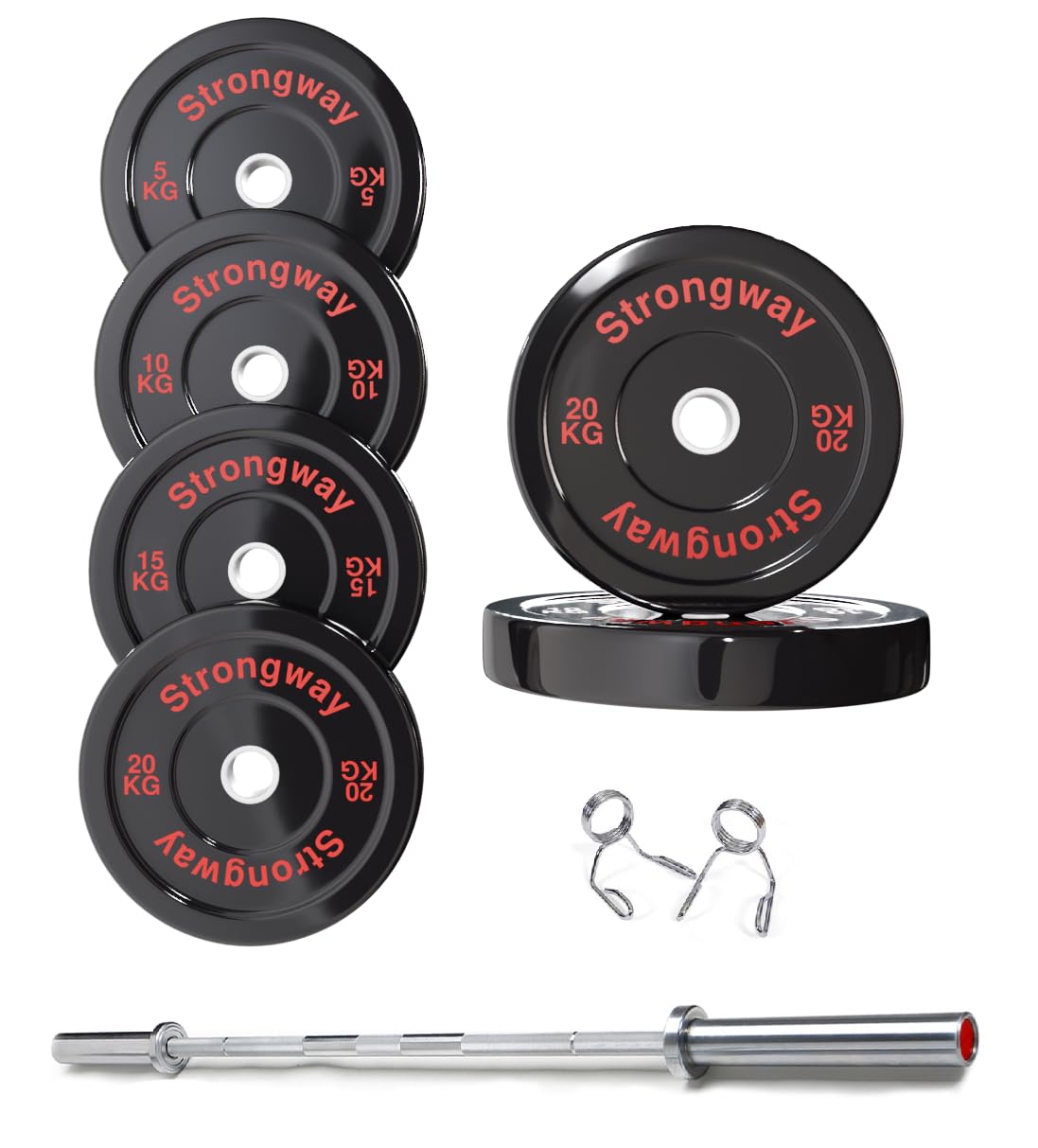 Strongway® Olympic 50KG 70KG 100KG Bumper Weight Plates Sets with 6FT 7FT  Barbell Inch (2