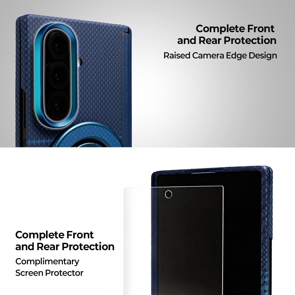 Galaxy Z Fold 7 Case Compatible with MagSafe, Ultra-Slim 1500D Aramid Fiber Woven Case with Magnetic Grip Stand, Slim Fit Thin Cover (Titan Blue(Hinge Protection))