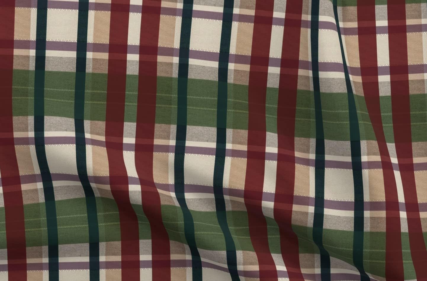 Spoonflower Fabric - Plaid Green Holiday Classic Traditional Christmas Tartan Burgundy Printed on Petal Signature Cotton Fabric Fat Quarter - Sewing Quilting Apparel Crafts Decor