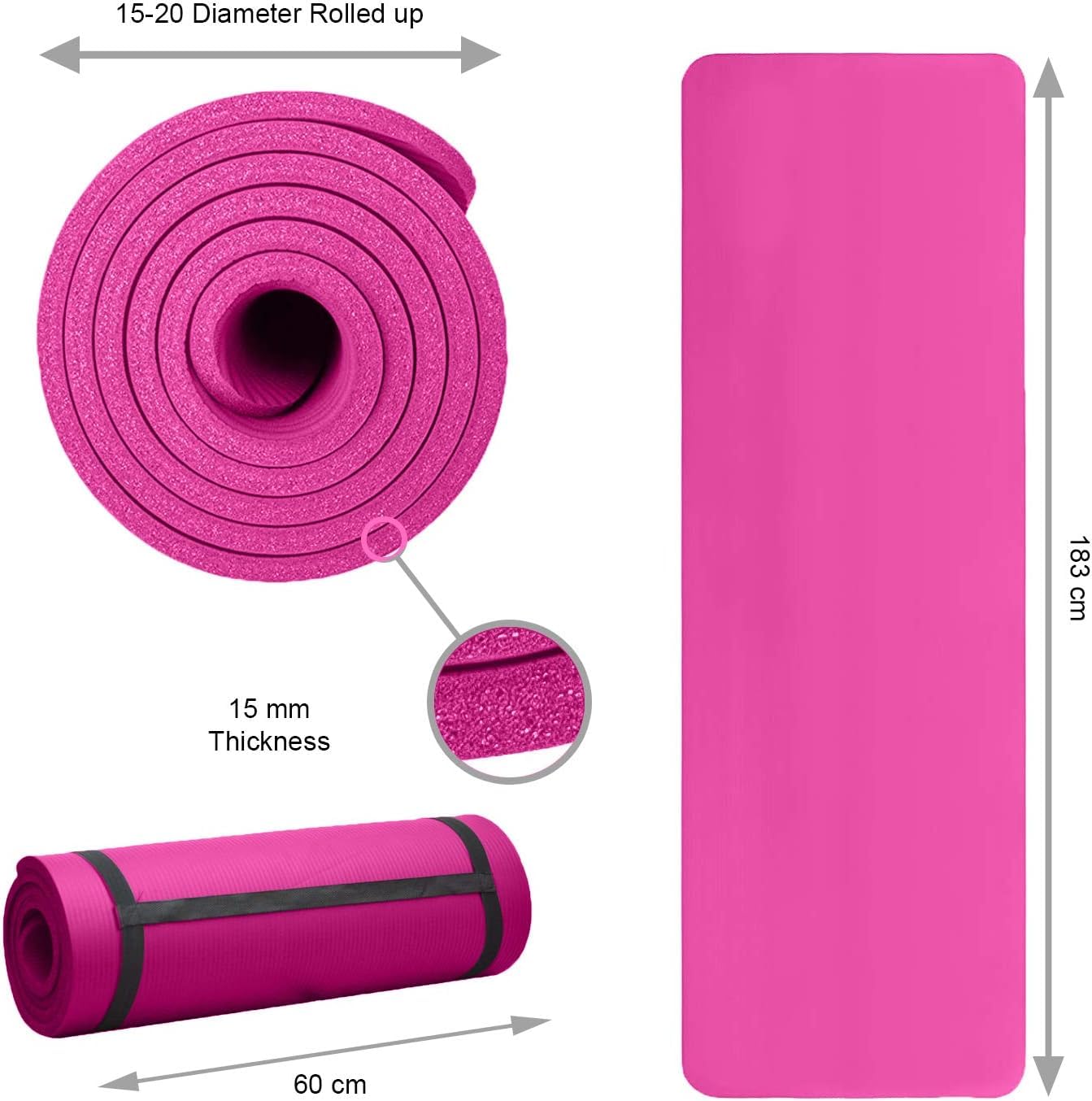 Yoga Mat 15mm Thick Exercise Mat Gym Workout Fitness Pilates Home Non Slip NBR E - Foto 2