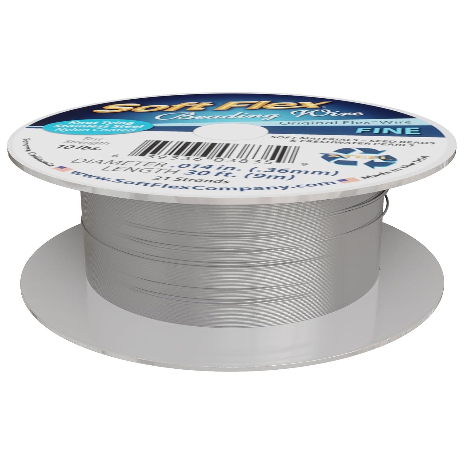 Soft Flex 21 Strand Beading Wire - Fine 0.14 Diameter - Satin Silver - 10 Feet Design Wire - 0.014 Inch Thick - Made in USA - FW01410S