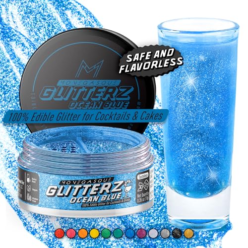 Image of MONEGASQUE Ocean Blue Edible Glitter for Drinks & Cakes, Drink Glitter, 10g