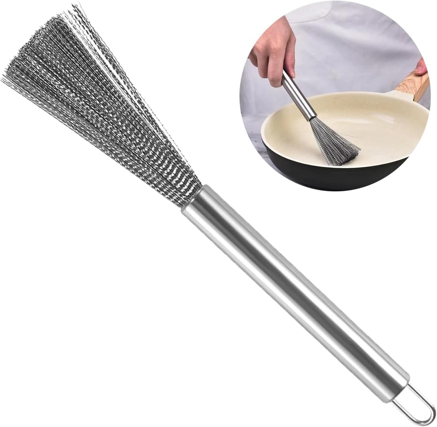 7Seas Stainless Steel Long Handle Dishwashing Cleaning Brush with Hanging Loop| Flexible Wire Kitchen Cleaning Brush| Non-Scratch Reusable Crockery,Pot,pan Cleaning Brush-picture-25