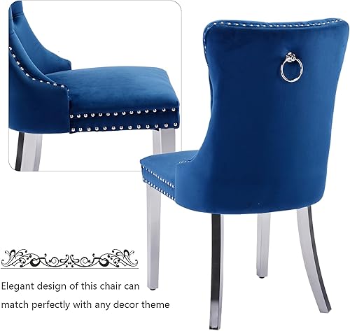 Miniatura 153 de Aoowow Juego de 2 sillas de comedor tapizadas de terciopelo, sillas laterales sin brazos con respaldo de ala, botones y patas de madera maciza para