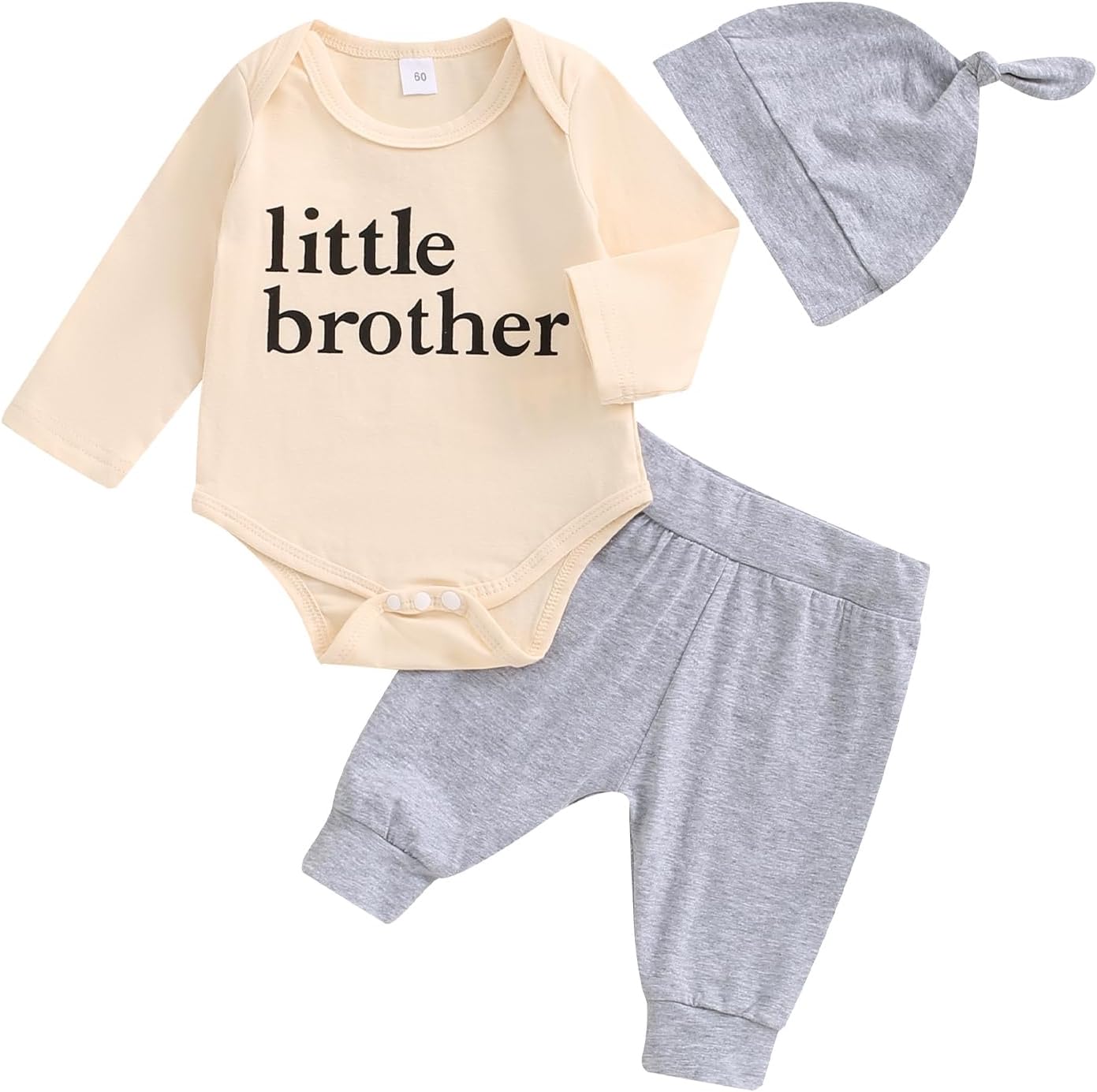 Ayalinggo Little Brother Newborn Baby Boy Outfit Lil Bro Long Sleeve Romper Tshirt Pants Hat Infant Coming Home Clothes