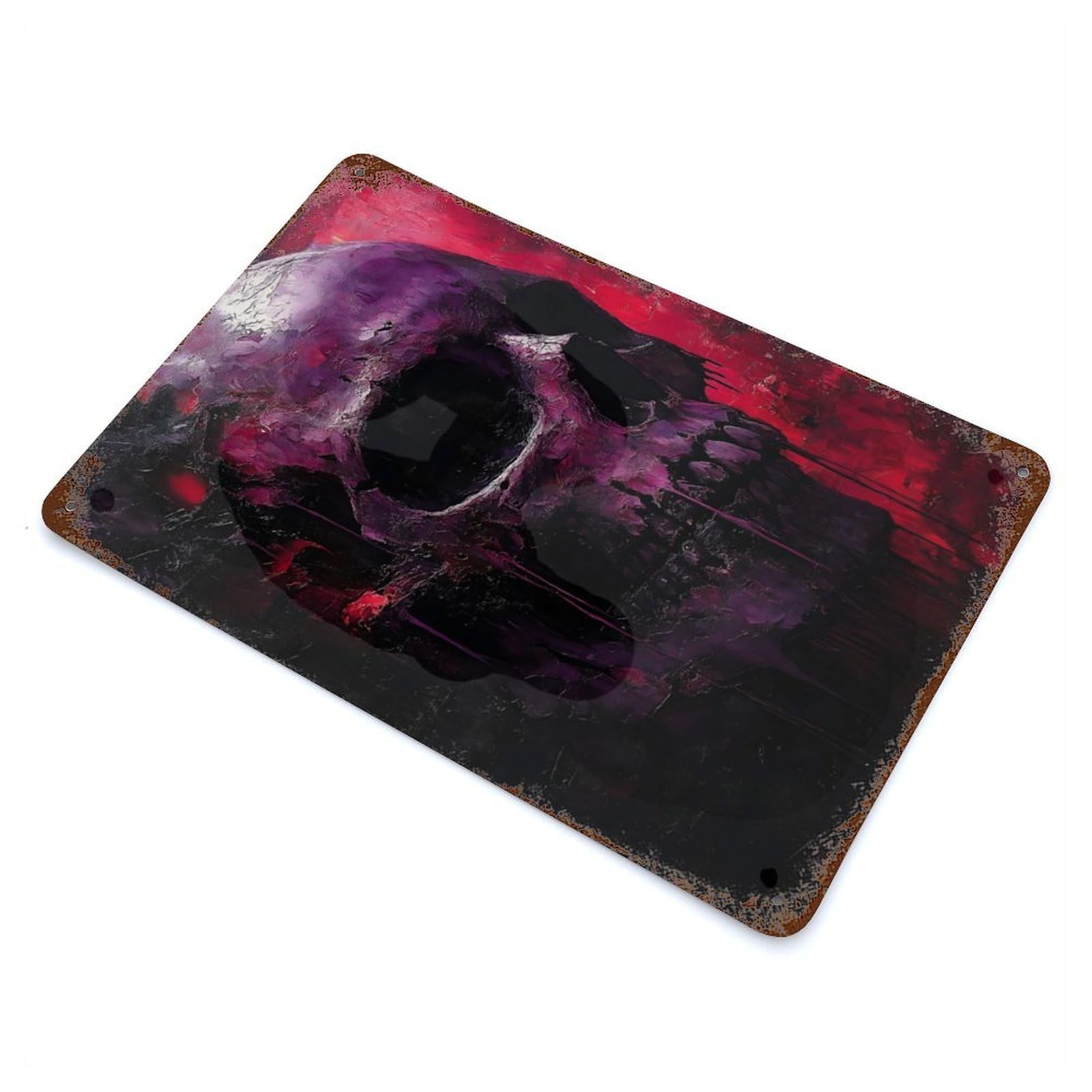 Gothic Magenta Skull Rustic Tin Plaque 11.8"x7.9", for Shed, Workshop And Garage Wall Decor, Shabby Chic Decor