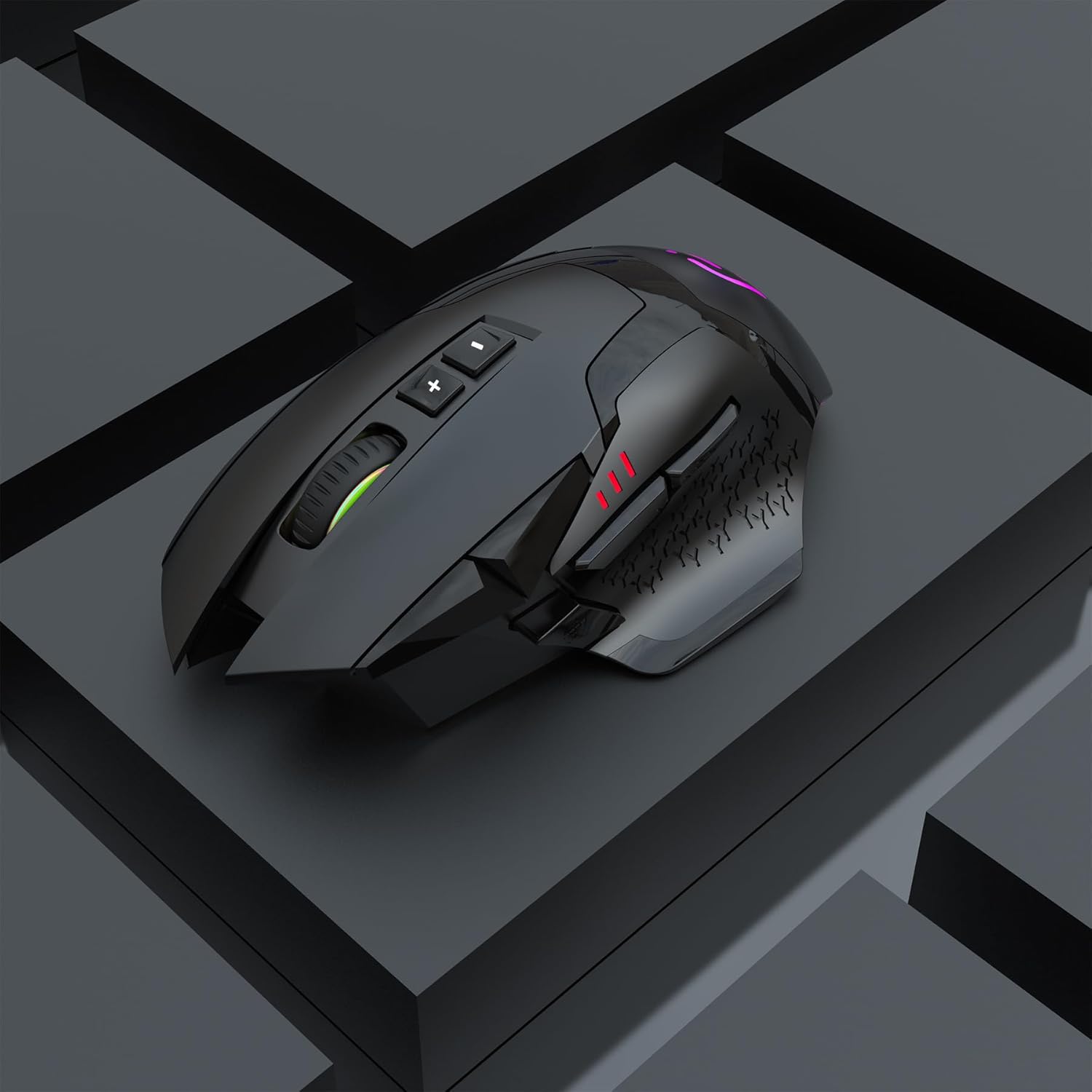 Wireless Bluetooth Mouse for Laptop Thumb Rest Ergonomic - 4000DPI Rechargeable 10 Buttons/Shortcuts USB-C RGB Silence, Right Hand up for 3 Devices for Laptop Mac PC