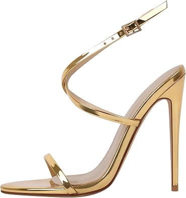 Strappy High Stiletto Heels, Ankle Strap Buckle Heeled Womens Sandals, Sexy Comfort Open Round Toe Heels for Daily Party Dress