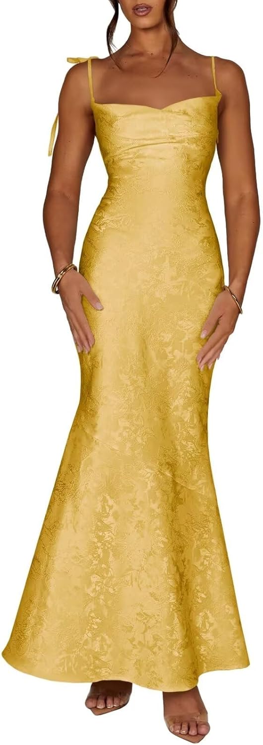 Xijun Floral Jacquard Satin Prom Dresses 2025 for Women Cowl Neck Mermaid Evening Dress Formal Party Gowns