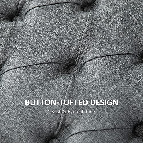 Homcom Vintage Semi-Circle Hallway Bench Tufted Upholstered Linen-Touch Fabric Accent Seat With Rubberwood Legs, Grey #TOP5