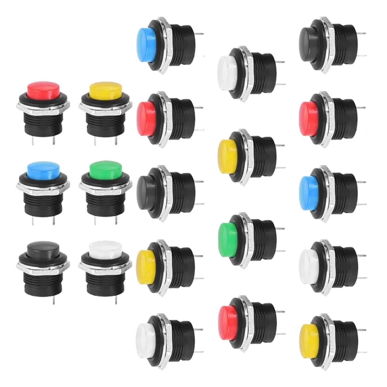 Interrupteur bouton poussoir 16mm rond 2 broches momentané ON-OFF pour circuits électriques