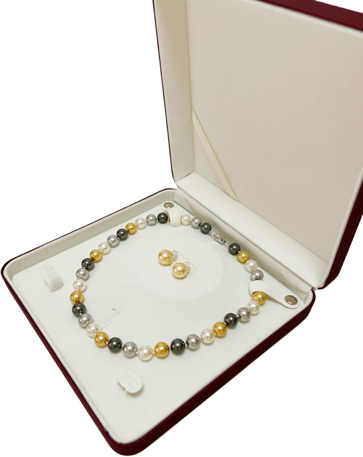 Classic Elegant Red Velvet Large Jewelry Present Box for Pearl Necklace Precious Stone Necklace Earrings Ring Set