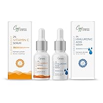CGG Cosmetics Am / Pm Hydration Formula Combo – 2% Vitamin C & 2% Hyaluronic Acid Face Serum, Targets skin