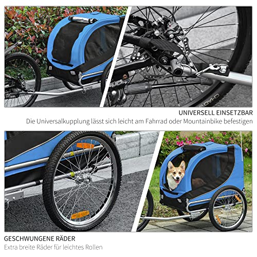 PawHut Hundeanhänger Fahrradanhänger Hundetransporter Hunde Fahrrad Anhänger Blau+Schwarz 130 x 73 x 90 cm