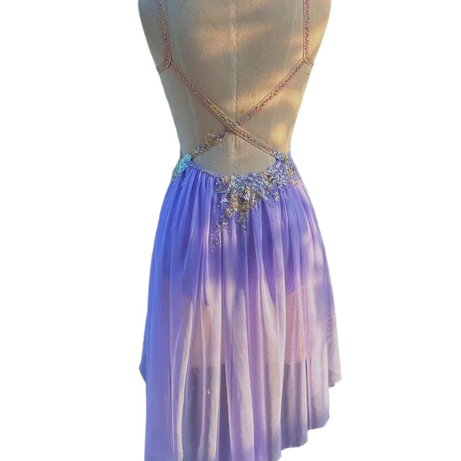 Vestido De Baile Lírico For Niñas, Leotardo Con Tirantes Finos Y Diamantes De Imitación Con Falda De Gasa Fluida, Ropa De Baile Contemporánea